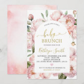 Waterverf roze pioen bloemboog Baby brunch Kaart (Voorkant / Achterkant)