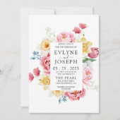 Waterverf Roze Pioen Bloemen Rand Unieke Bruiloft Kaart (Voorkant)