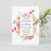 Waterverf Roze Pioen Bloemen Rand Unieke Bruiloft Kaart (Staand voorkant)