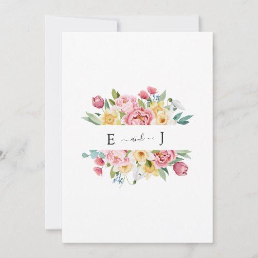 Waterverf Roze Pioen Bloemen Rand Unieke Bruiloft Kaart (Achterkant)