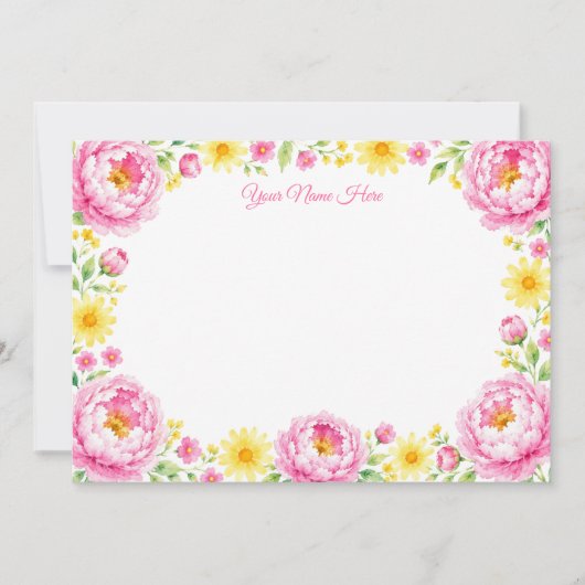 Waterverf Roze Pioen Botanische Notitiekaarten (Voorkant)