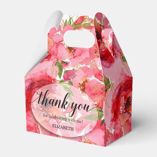 Waterverf Roze Pioen Bruiloft Feest Bedankdoosjes (Voorkant Zijde)