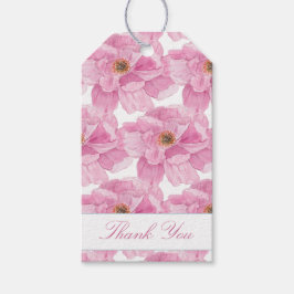 Waterverf roze pioen cadeaulabel