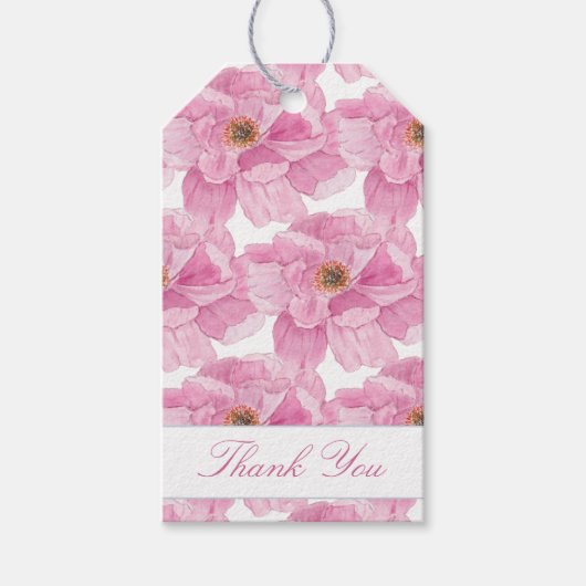 Waterverf roze pioen cadeaulabel (Voorkant)