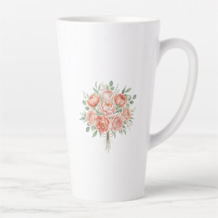 Waterverf Roze Pioen en Roos Bloemige Koffie Latte Mok