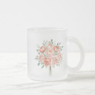 Waterverf Roze Pioen en Roos Bloemige Koffie Matglas Koffiemok