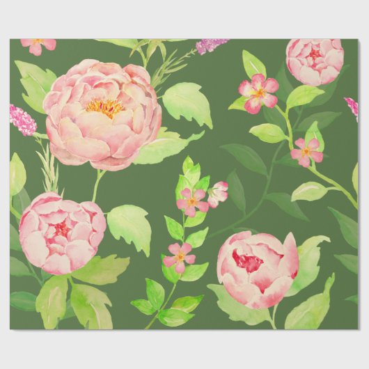 Waterverf roze pioen Inpakpapier (Vlak)