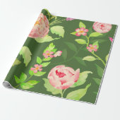 Waterverf roze pioen Inpakpapier (Uitgerold)