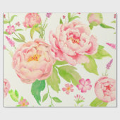 Waterverf roze pioen Inpakpapier (Vlak)