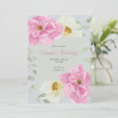 Waterverf roze pioen kaart (Staand voorkant)