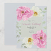 Waterverf roze pioen kaart (Voorkant / Achterkant)