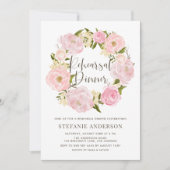 Waterverf roze pioen krans repetitie diner kaart (Voorkant)