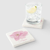 Waterverf Roze Pioen Stenen Onderzetter (Zijkant)