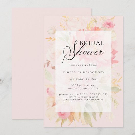 Waterverf Roze Pioenbloem Vrijgezellenfeest Kaart (Voorkant / Achterkant)