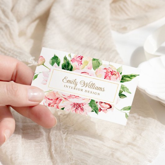 Waterverf Roze Pioenbloemen Visitekaartje