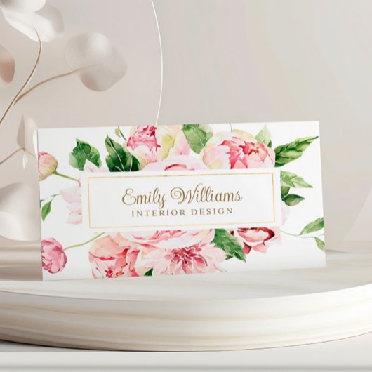 Waterverf Roze Pioenbloemen Visitekaartje