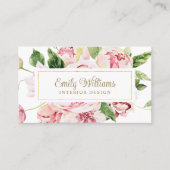 Waterverf Roze Pioenbloemen Visitekaartje (Voorkant)