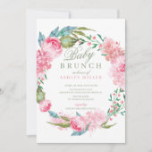Waterverf Roze Pioenen Baby Brunch Kaart (Voorkant)