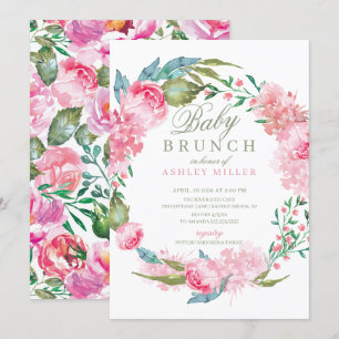 Waterverf Roze Pioenen Baby Brunch Kaart