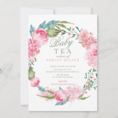 Waterverf Roze Pioenen Baby shower Thee Kaart (Voorkant)