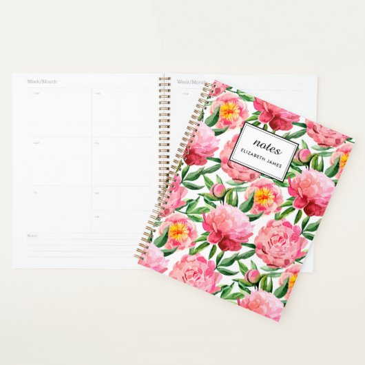Waterverf Roze Pioenen Bloemen Patroon chic Custom Planner (Display)