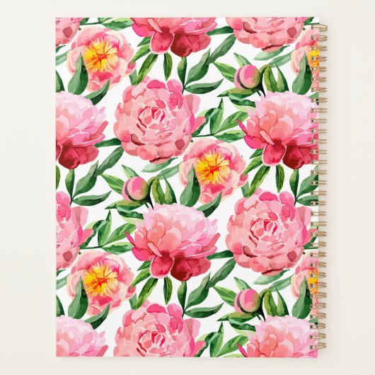 Waterverf Roze Pioenen Bloemen Patroon chic Custom Planner (Achterkant)