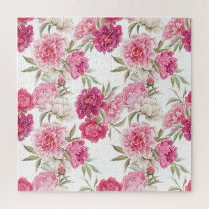 Waterverf Roze Pioenen: bloemenelegantie Legpuzzel