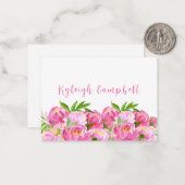 Waterverf Roze Pioenen Custom Bedankt Notitiekaartje (Voorkant / Achterkant in situ)