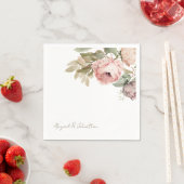 Waterverf Roze Pioenen Custom Gold Script Wedding Servet (Insitu)