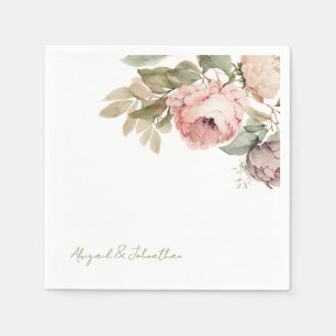 Waterverf Roze Pioenen Custom Gold Script Wedding Servet