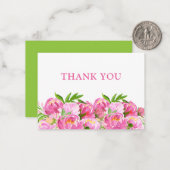 Waterverf Roze pioenen Dank u Notitiekaartje (Voorkant / Achterkant in situ)