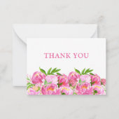 Waterverf Roze pioenen Dank u Notitiekaartje (Voorkant)