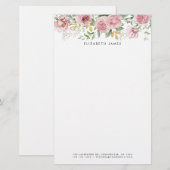 Waterverf Roze Pioenen en Eucalyptus Gouden Krans Briefpapier (Voorkant / Achterkant)