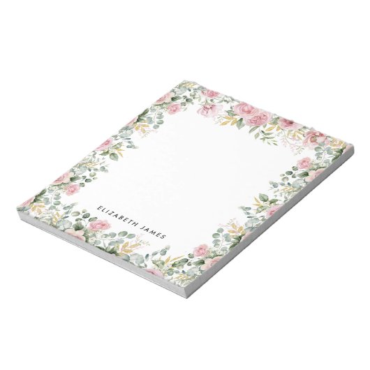 Waterverf roze pioenen en eucalyptus krans notitieblok (Linkerzijde)