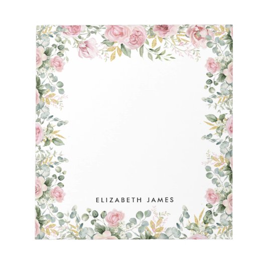 Waterverf roze pioenen en eucalyptus krans notitieblok (Voorkant)