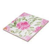 Waterverf roze pioenen en groen patroon tegeltje (Zijkant)