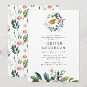 Waterverf roze pioenen krans afstudeerfeest kaart (Voorkant / Achterkant)