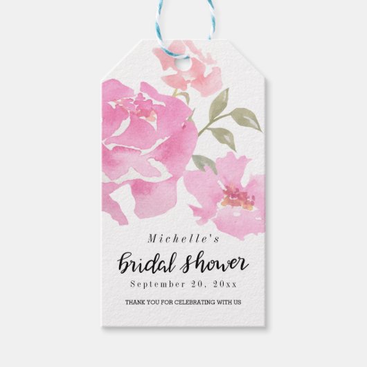 Waterverf roze pioenen | Script-Vrijgezellenfeest Cadeaulabel (Voorkant)