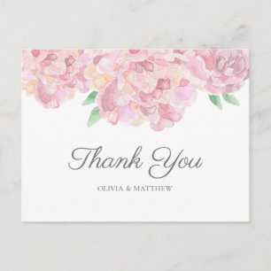 Waterverf roze pioenen. Tuin bruiloft dank u Briefkaart