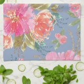 Waterverf roze pioenenpatroon theedoek (Gevouwen)