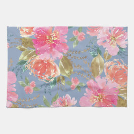 Waterverf roze pioenenpatroon theedoek