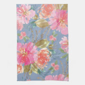 Waterverf roze pioenenpatroon theedoek (Verticaal)