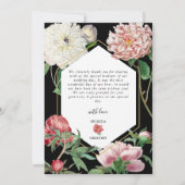 Waterverf Roze Pioenrozen Bloemen Bruiloft Zwart Bedankkaart (Achterkant)