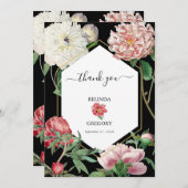 Waterverf Roze Pioenrozen Bloemen Bruiloft Zwart Bedankkaart (Voorkant / Achterkant)