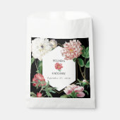 Waterverf Roze Pioenrozen Bloemen Bruiloft Zwart Bedankzakje (Voorkant)