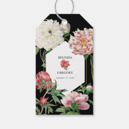 Waterverf Roze Pioenrozen Bloemen Bruiloft Zwart Cadeaulabel