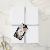 Waterverf Roze Pioenrozen Bloemen Bruiloft Zwart Cadeaulabel (Met Touw)