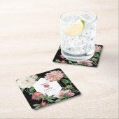 Waterverf Roze Pioenrozen Bloemen Bruiloft Zwart Kartonnen Onderzetters (Insitu)