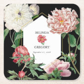 Waterverf Roze Pioenrozen Bloemen Bruiloft Zwart Kartonnen Onderzetters (Voorkant)