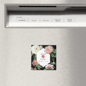 Waterverf Roze Pioenrozen Bloemen Bruiloft Zwart Magneet (Insitu (Vaatwasser))